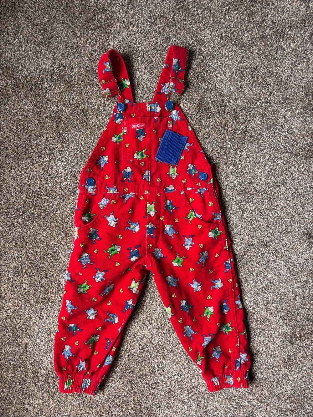 Vintage Oshkosh B’gosh Red Kids' Corduroy Overalls with Playful Animal Print